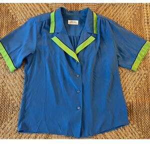 Vintage Lilli Ann Collections Blue and Green blouse Union Made SZ 12